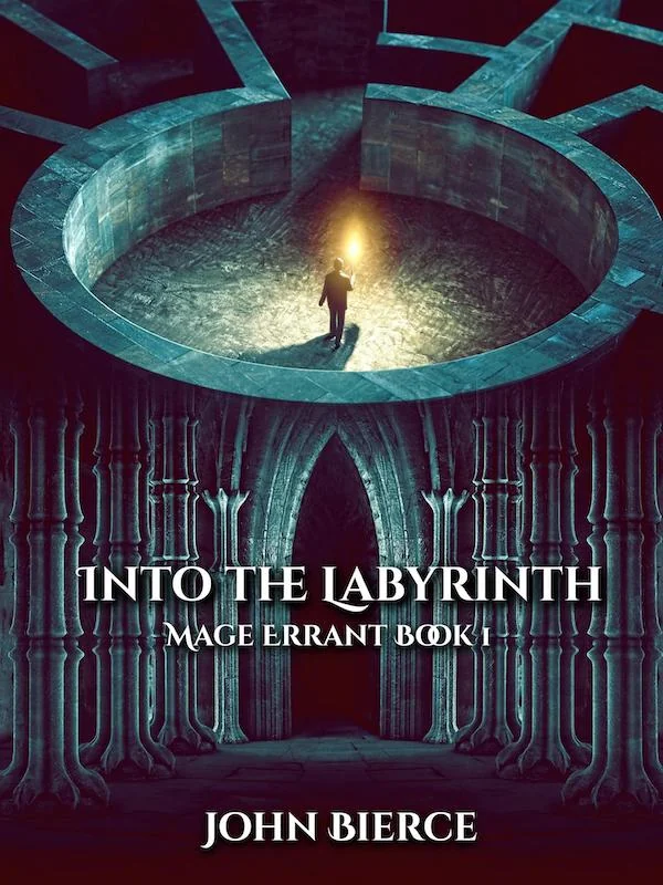 Original cover of John Bierce's fantasy novel, Into the Labyrinth.